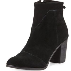 Toms Lunata Women's Black Suede Block Heel Zip Up Fashion Ankle Bootie Size 9